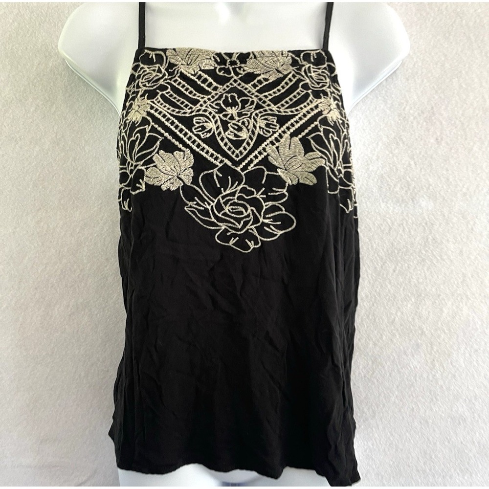 Eye Shadow Embroidered Camisole Top Black Large Boho-Chic Romantic Goth